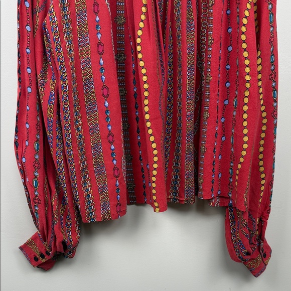 RARE Mii au cinema Red Chain Pattern print long sleeve silk blouse Shirt small - Picture 11 of 12